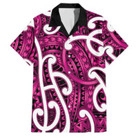 Aotearoa Maori Kowhaiwhai Family Matching Mermaid Dress and Hawaiian Shirt Mawhero Puhoro and Patiki LT9 Dad's Shirt - Short Sleeve Pink - Polynesian Pride