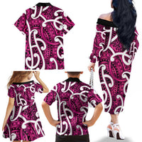 Aotearoa Maori Kowhaiwhai Family Matching Off The Shoulder Long Sleeve Dress and Hawaiian Shirt Mawhero Puhoro and Patiki LT9 - Polynesian Pride