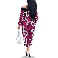 Aotearoa Maori Kowhaiwhai Family Matching Off The Shoulder Long Sleeve Dress and Hawaiian Shirt Mawhero Puhoro and Patiki LT9 - Polynesian Pride