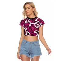 Aotearoa Maori Kowhaiwhai Raglan Cropped T Shirt Mawhero Puhoro and Patiki