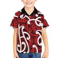 Aotearoa Maori Kowhaiwhai Family Matching Mermaid Dress and Hawaiian Shirt Whero Puhoro and Patiki LT9 Son's Shirt Red - Polynesian Pride