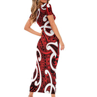 Aotearoa Maori Kowhaiwhai Family Matching Short Sleeve Bodycon Dress and Hawaiian Shirt Whero Puhoro and Patiki LT9 - Polynesian Pride