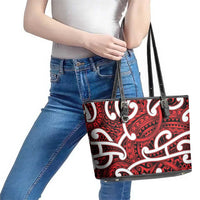 Aotearoa Maori Kowhaiwhai Leather Tote Bag Whero Puhoro and Patiki