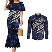 Micronesia Constitution Day Couples Matching Mermaid Dress and Long Sleeve Button Shirt Since 1979 with Polynesian Hibiscus Pattern