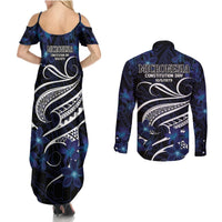 Micronesia Constitution Day Couples Matching Summer Maxi Dress and Long Sleeve Button Shirt Since 1979 with Polynesian Hibiscus Pattern LT9 - Polynesian Pride