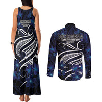 Micronesia Constitution Day Couples Matching Tank Maxi Dress and Long Sleeve Button Shirt Since 1979 with Polynesian Hibiscus Pattern