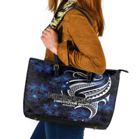 Micronesia Constitution Day Leather Tote Bag Since 1979 with Polynesian Hibiscus Pattern LT9 Blue - Polynesian Pride