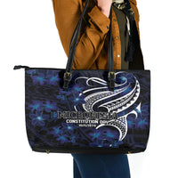 Micronesia Constitution Day Leather Tote Bag Since 1979 with Polynesian Hibiscus Pattern LT9 - Polynesian Pride