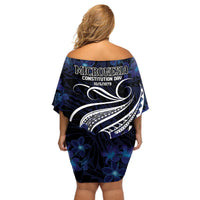 Micronesia Constitution Day Off Shoulder Short Dress Since 1979 with Polynesian Hibiscus Pattern