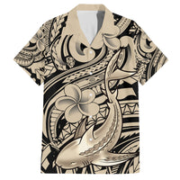 Polynesian Shark Tribal Tattoo Family Matching Tank Maxi Dress and Hawaiian Shirt Beige Style LT9 Dad's Shirt - Short Sleeve Beige - Polynesian Pride