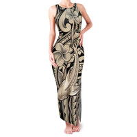 Polynesian Shark Tribal Tattoo Family Matching Tank Maxi Dress and Hawaiian Shirt Beige Style LT9 Mom's Dress Beige - Polynesian Pride