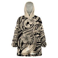 Polynesian Shark Tribal Tattoo Wearable Blanket Hoodie Beige Style LT9 One Size Beige - Polynesian Pride