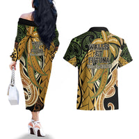 Wallis and Futuna Victory Day Couples Matching Off The Shoulder Long Sleeve Dress and Hawaiian Shirt Since 1945 with Polynesian Platinum Floral Tribal LT9 - Polynesian Pride