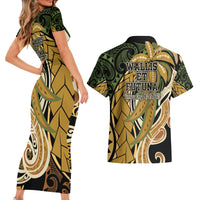 Wallis and Futuna Victory Day Couples Matching Short Sleeve Bodycon Dress and Hawaiian Shirt Since 1945 with Polynesian Platinum Floral Tribal LT9 - Polynesian Pride