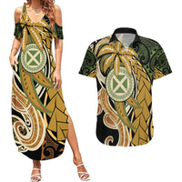 Wallis and Futuna Victory Day Couples Matching Summer Maxi Dress and Hawaiian Shirt Since 1945 with Polynesian Platinum Floral Tribal LT9 Red - Polynesian Pride