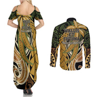 Wallis and Futuna Victory Day Couples Matching Summer Maxi Dress and Long Sleeve Button Shirt Since 1945 with Polynesian Platinum Floral Tribal LT9 - Polynesian Pride