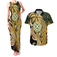 Wallis and Futuna Victory Day Couples Matching Tank Maxi Dress and Hawaiian Shirt Since 1945 with Polynesian Platinum Floral Tribal LT9 Red - Polynesian Pride