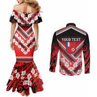 Personalised Wallis et Futuna Couples Matching Mermaid Dress and Long Sleeve Button Shirt Hibiscus and Polynesian Tribal Tattoos LT9 - Polynesian Pride