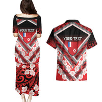 Personalised Wallis et Futuna Couples Matching Puletasi and Hawaiian Shirt Hibiscus and Polynesian Tribal Tattoos LT9 - Polynesian Pride