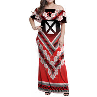 Personalised Wallis et Futuna Family Matching Off Shoulder Maxi Dress and Hawaiian Shirt Hibiscus and Polynesian Tribal Tattoos LT9 Mom's Dress Red - Polynesian Pride