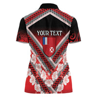 Personalised Wallis et Futuna Women Polo Shirt Hibiscus and Polynesian Tribal Tattoos