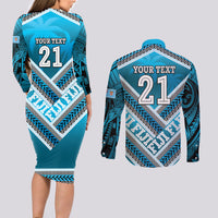 Custom Fiji Rugby Couples Matching Long Sleeve Bodycon Dress and Long Sleeve Button Shirt Fijian Warrior With Polynesian Tribal Tattoos LT9 - Polynesian Pride