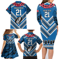Custom Manuma Samoa Rugby Family Matching Long Sleeve Bodycon Dress and Hawaiian Shirt Ula fala Samoan Siva Tau Tribal LT9 - Polynesian Pride