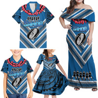 Custom Manuma Samoa Rugby Family Matching Off Shoulder Maxi Dress and Hawaiian Shirt Ula fala Samoan Siva Tau Tribal LT9 - Polynesian Pride