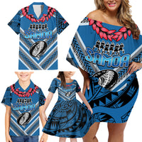 Custom Manuma Samoa Rugby Family Matching Off Shoulder Short Dress and Hawaiian Shirt Ula fala Samoan Siva Tau Tribal LT9 - Polynesian Pride