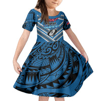 Custom Manuma Samoa Rugby Family Matching Summer Maxi Dress and Hawaiian Shirt Ula fala Samoan Siva Tau Tribal LT9 Daughter's Dress Blue - Polynesian Pride