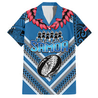 Custom Manuma Samoa Rugby Family Matching Summer Maxi Dress and Hawaiian Shirt Ula fala Samoan Siva Tau Tribal LT9 Dad's Shirt - Short Sleeve Blue - Polynesian Pride