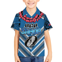 Custom Manuma Samoa Rugby Family Matching Summer Maxi Dress and Hawaiian Shirt Ula fala Samoan Siva Tau Tribal LT9 Son's Shirt Blue - Polynesian Pride