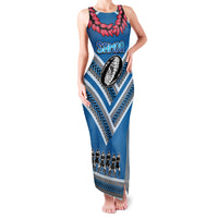 Custom Manuma Samoa Rugby Family Matching Tank Maxi Dress and Hawaiian Shirt Ula fala Samoan Siva Tau Tribal LT9 Mom's Dress Blue - Polynesian Pride