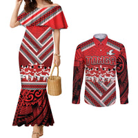 Custom Tonga Rugby Couples Matching Mermaid Dress and Long Sleeve Button Shirt Tonga Sipi Tau Ngatu Tribal Pattern