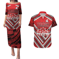 Custom Tonga Rugby Couples Matching Puletasi and Hawaiian Shirt Tonga Sipi Tau Ngatu Tribal Pattern LT9 Red - Polynesian Pride