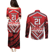 Custom Tonga Rugby Couples Matching Puletasi and Long Sleeve Button Shirt Tonga Sipi Tau Ngatu Tribal Pattern