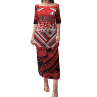 Custom Tonga Rugby Puletasi Tonga Sipi Tau Ngatu Tribal Pattern LT9 Long Dress Red - Polynesian Pride