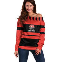 New Zealand Rugby Pacific Custom Off Shoulder Sweater Whatumoana Classic Retro 2025 LT9 Women Red - Polynesian Pride