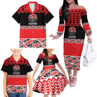 New Zealand Rugby Pacific Custom Family Matching Off The Shoulder Long Sleeve Dress and Hawaiian Shirt Whatumoana Maori Kowhaiwhai Pattern LT9 - Polynesian Pride