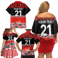 New Zealand Rugby Pacific Custom Family Matching Off Shoulder Short Dress and Hawaiian Shirt Whatumoana Maori Kowhaiwhai Pattern LT9 - Polynesian Pride
