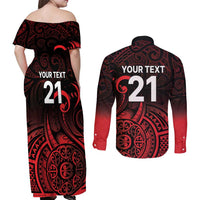 New Zealand Rugby Pacific Custom Couples Matching Off Shoulder Maxi Dress and Long Sleeve Button Shirt Whatumoana Maori Tribal Tattoo LT9 - Polynesian Pride