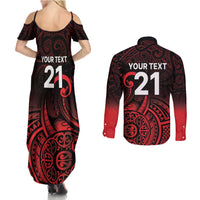 New Zealand Rugby Pacific Custom Couples Matching Summer Maxi Dress and Long Sleeve Button Shirt Whatumoana Maori Tribal Tattoo LT9 - Polynesian Pride