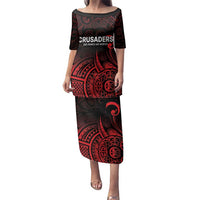 New Zealand Rugby Pacific Custom Family Matching Puletasi and Hawaiian Shirt Whatumoana Maori Tribal Tattoo LT9 Mom's Dress Gold - Polynesian Pride