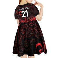 New Zealand Rugby Pacific Custom Kid Short Sleeve Dress Whatumoana Maori Tribal Tattoo LT9 - Polynesian Pride