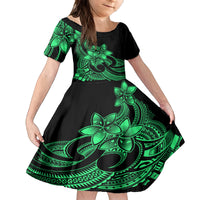 Polynesian Matching Outfit For Family - Plumeria Flowers Long Dress Hawaiian Shirt Polynesian Tribal Green Vibe LT9 Daughter's Dress - Polynesian Pride