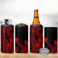 Polynesian Tribal Plumeria Flowers 4 in 1 Can Cooler Tumbler Red Vibe