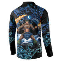 Samoa Siva Afi Button Sweatshirt Fireknife Fire Dance Pacific Tribal Motif
