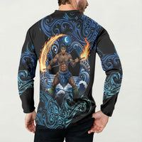 Samoa Siva Afi Button Sweatshirt Fireknife Fire Dance Pacific Tribal Motif