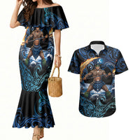Samoa Siva Afi Couples Matching Mermaid Dress and Hawaiian Shirt Fireknife Fire Dance Pacific Tribal Motif