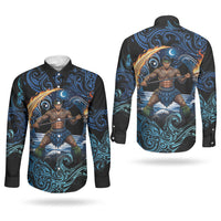 Samoa Siva Afi Couples Matching Off Shoulder Maxi Dress and Long Sleeve Button Shirt Fireknife Fire Dance Pacific Tribal Motif